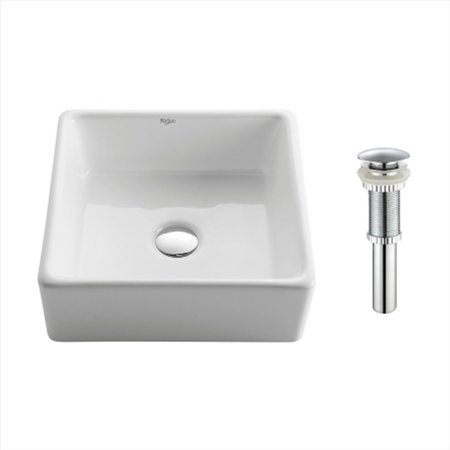 CHEFTOOL Square Ceramic Vessel Bathroom Sink with Pop-Up Drain; White - Chrome CH900629